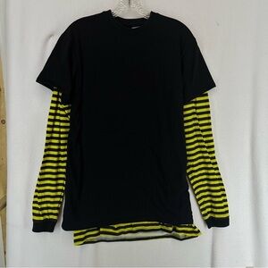The Ragged Priest Striped Mind Control Long Sleeve Layered Mens XS Black Yellow